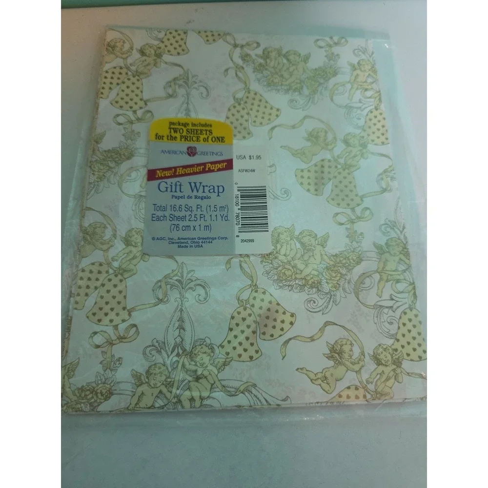 Vintage american greetings gift wrap angels wedding bells two sheets sealed